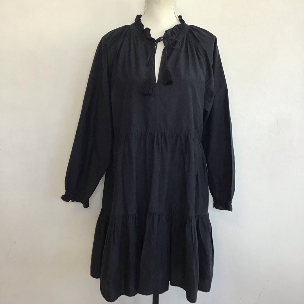Roller Rabbit Women Elegant Black Long Sleeve Tiered Dress L